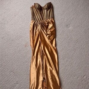 Sherri Hill Gold Strapless Gown for Weddings